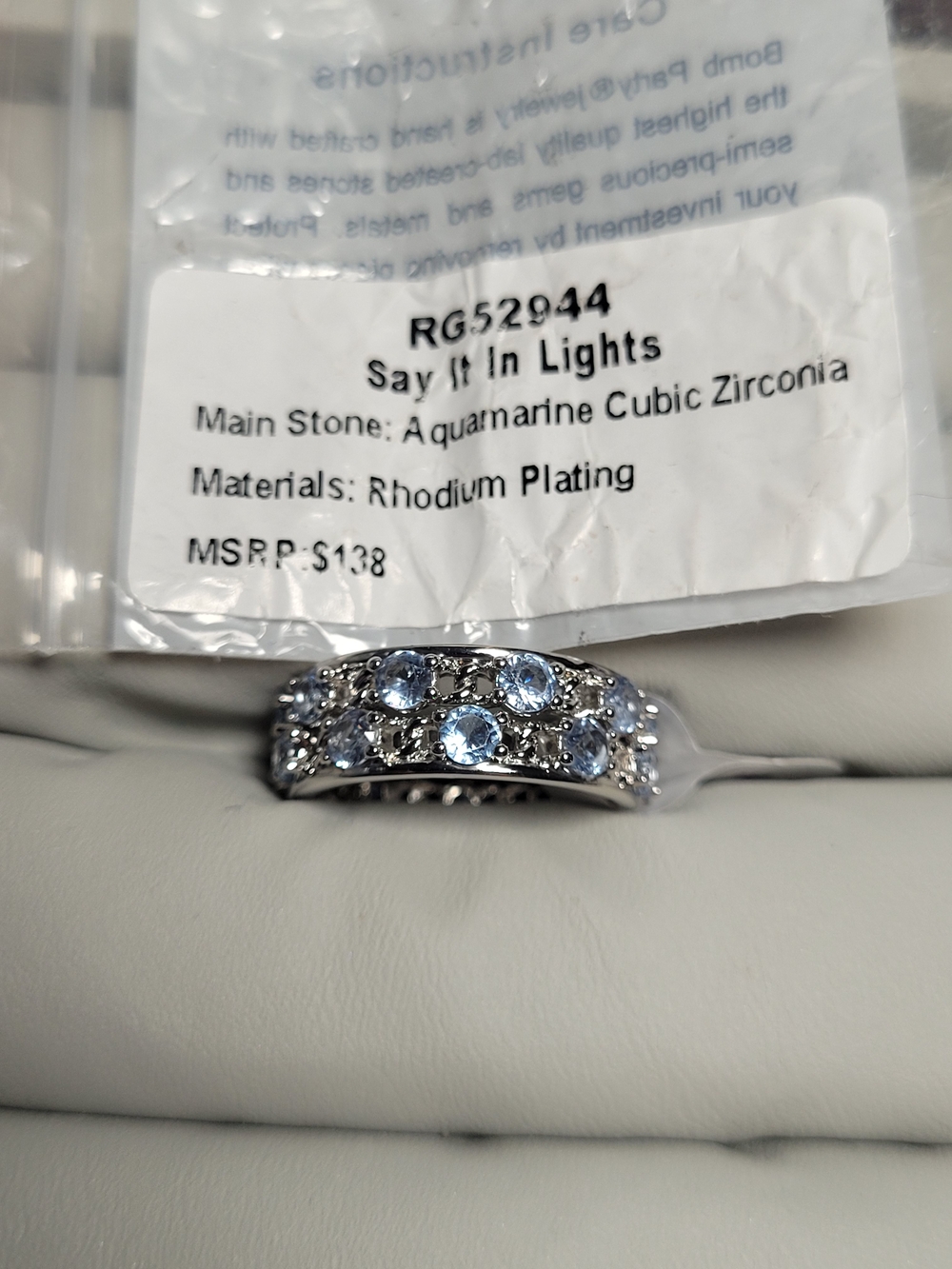 Bomb Party RG52944 Say It In Lights Aquamarine CZ Rhodium Plated Ring - Size 9